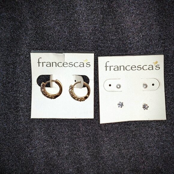 Francesca's 3 Pairs of Earrings Hoops and Studs NWT - Picture 1 of 6